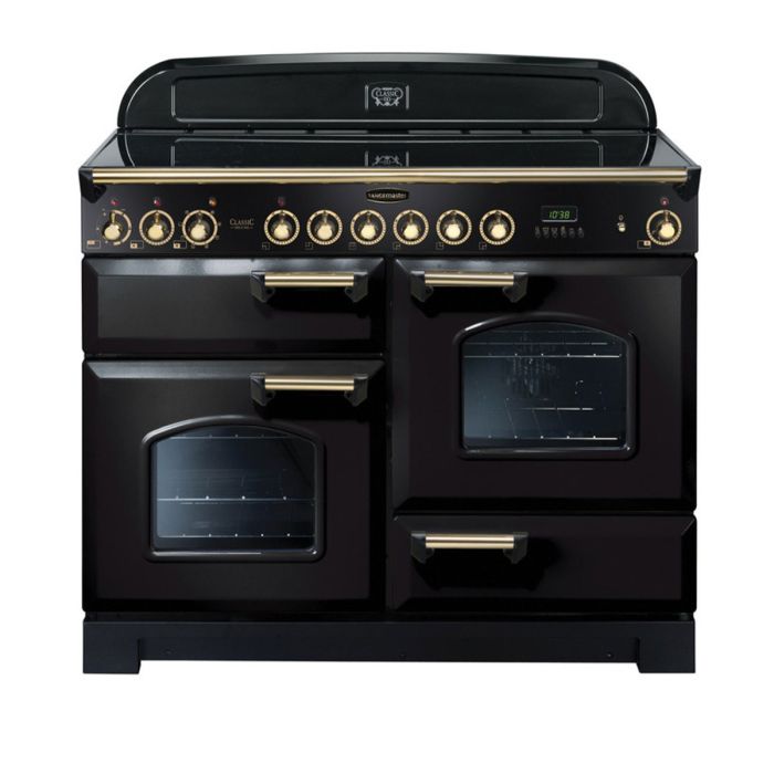 Rangemaster Classic Deluxe 110 Ceramic Range Cooker (Brass Details) - Black main product photo
