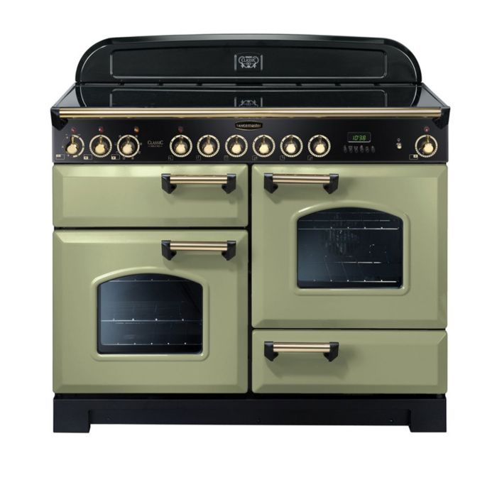 Rangemaster Classic Deluxe 110 Ceramic Range Cooker (Brass Details) - Olive Green main product photo