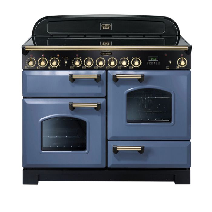 Rangemaster Classic Deluxe 110 Ceramic Range Cooker (Brass Details) - Stone Blue main product photo