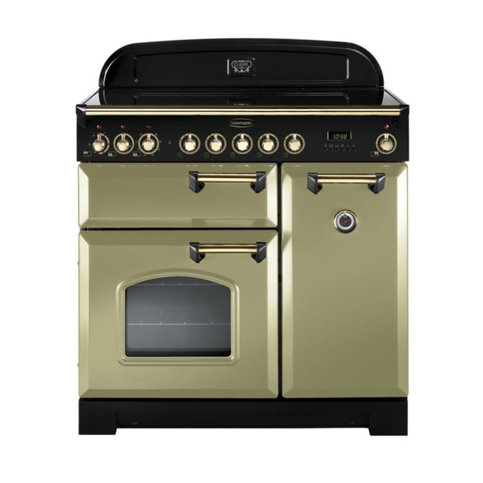 Rangemaster Classic Deluxe 90 Ceramic Range Cooker (Brass Details) - Olive Green main product photo