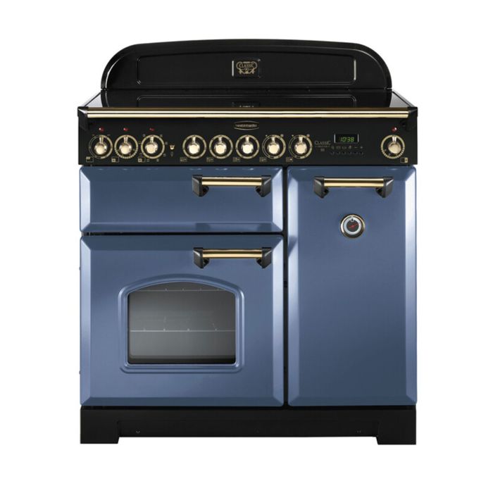 Rangemaster Classic Deluxe 90 Ceramic Range Cooker (Brass Details) - Stone Blue main product photo